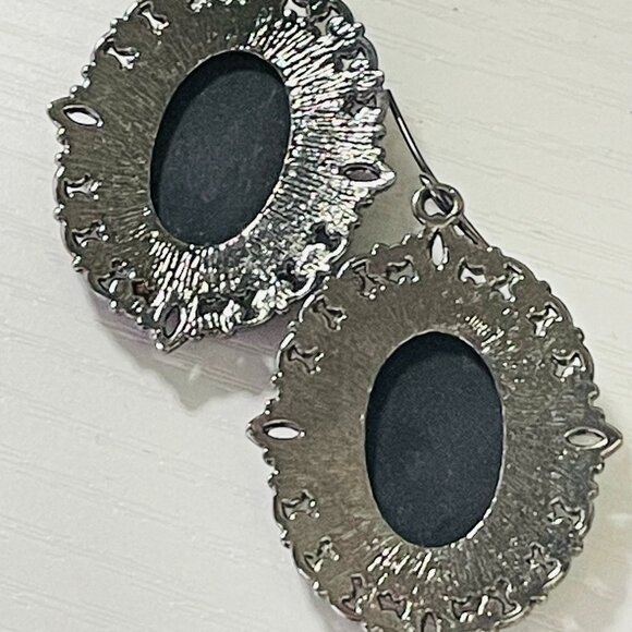 Gothic Skeleton Cameo Dangle Earrings - Victorian-Style Frame - Picture 2 of 5